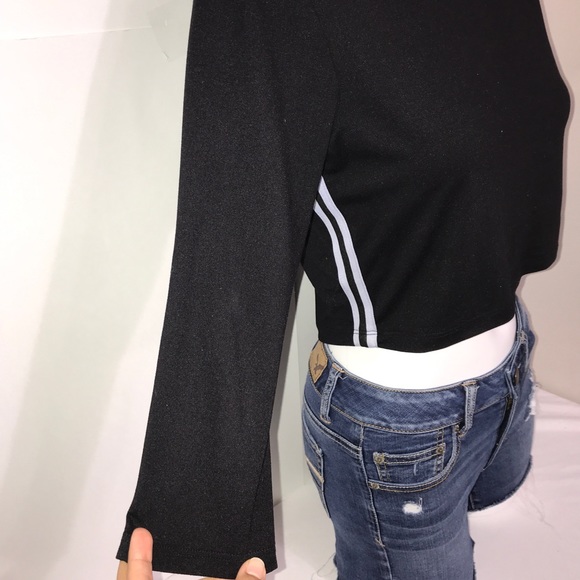 CooPerformance Black Cropped Silver Striped Hoodie - Picture 5 of 10